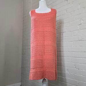 Coral Handmade Crochet Shift Dress┃ Metallic Threading | Boho Summer Knit